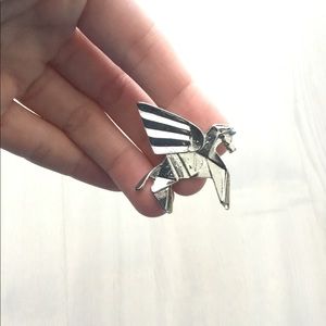 Origami Pegasus Winged Horse Silver Metal Pin Badge
